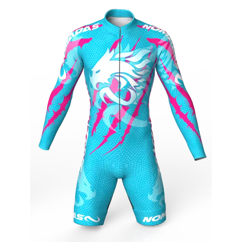 Dragon force blue fuchsia skating suit, beautiful aggressive and stylish design for boys, girls, men and women