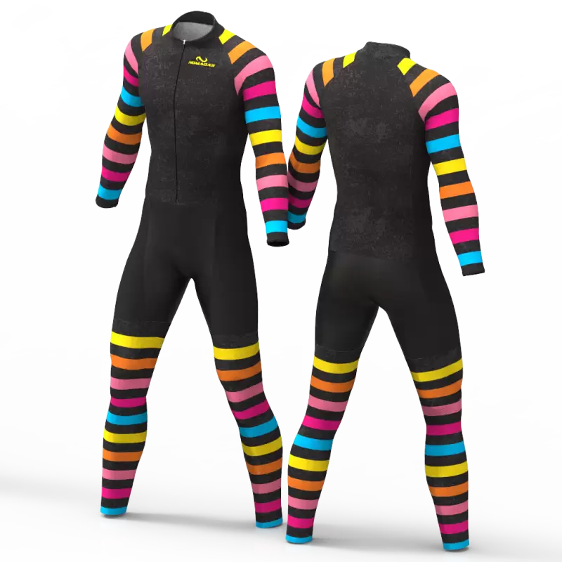 Black Rainbow Cycling Suit for women men girls boys High quality lycra Back pockets