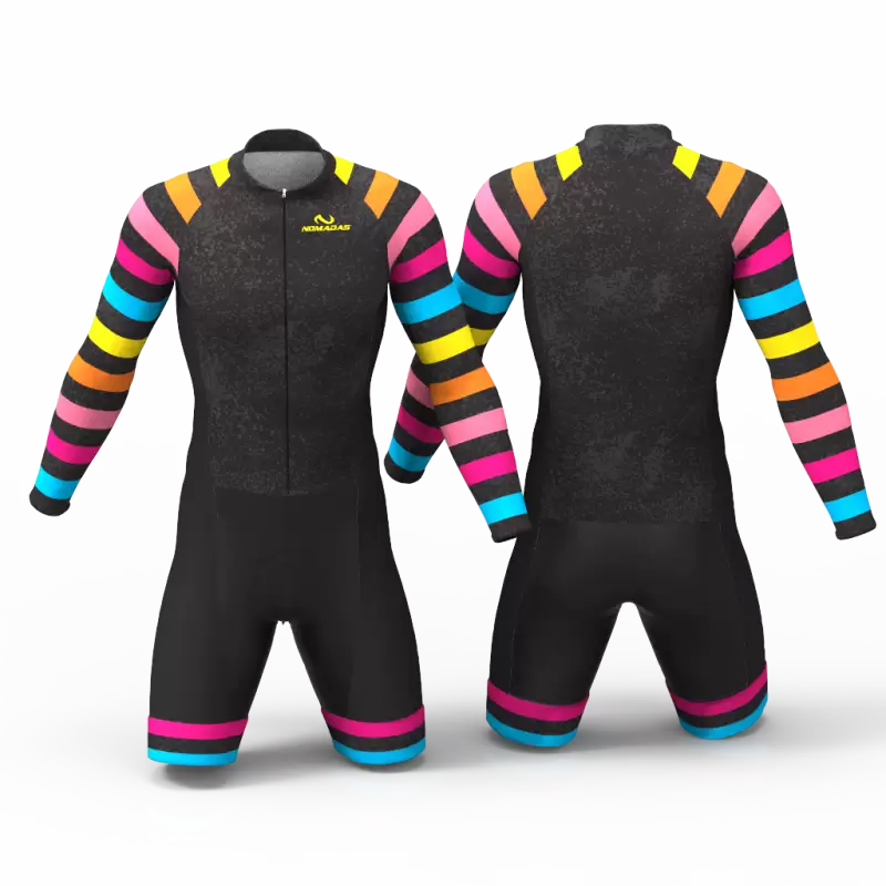 Black Rainbow Cycling Suit for women men girls boys High quality lycra Back pockets