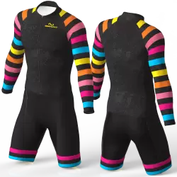 Black Rainbow Cycling Suit for women men girls boys High quality lycra Back pockets