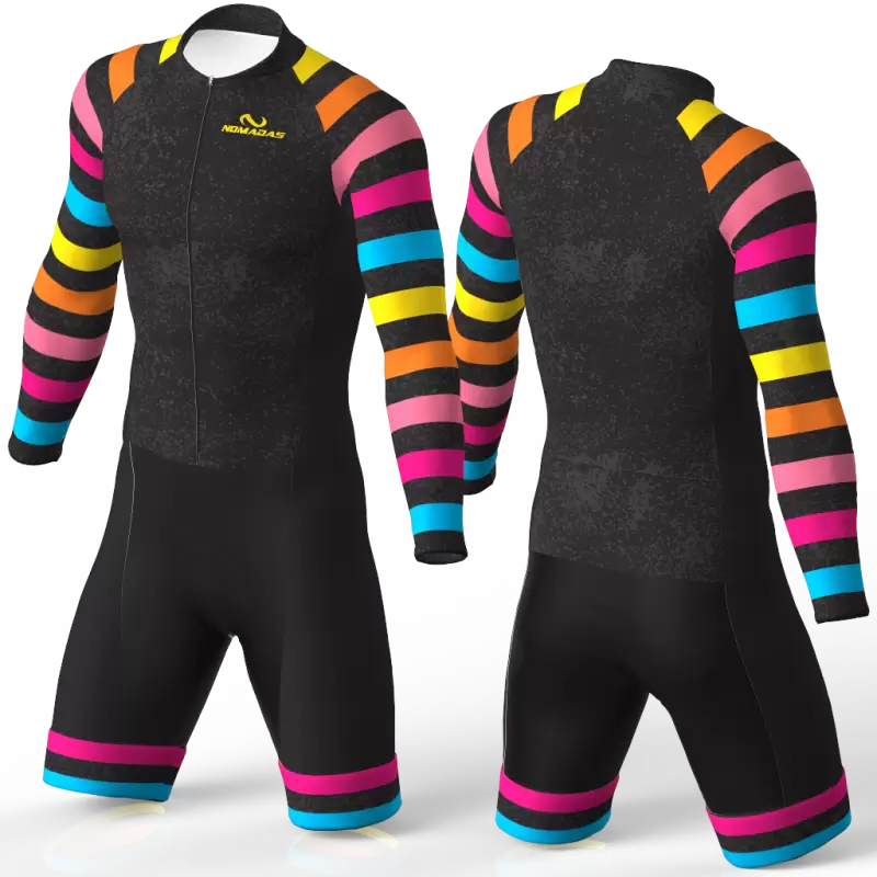 Black Rainbow Cycling Suit for women men girls boys High quality lycra Back pockets