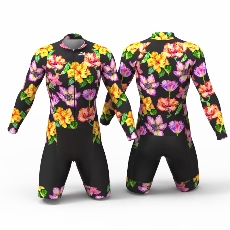 Hibiscus flower black Enterizo para ciclismo para niñas niños hombres mujeres