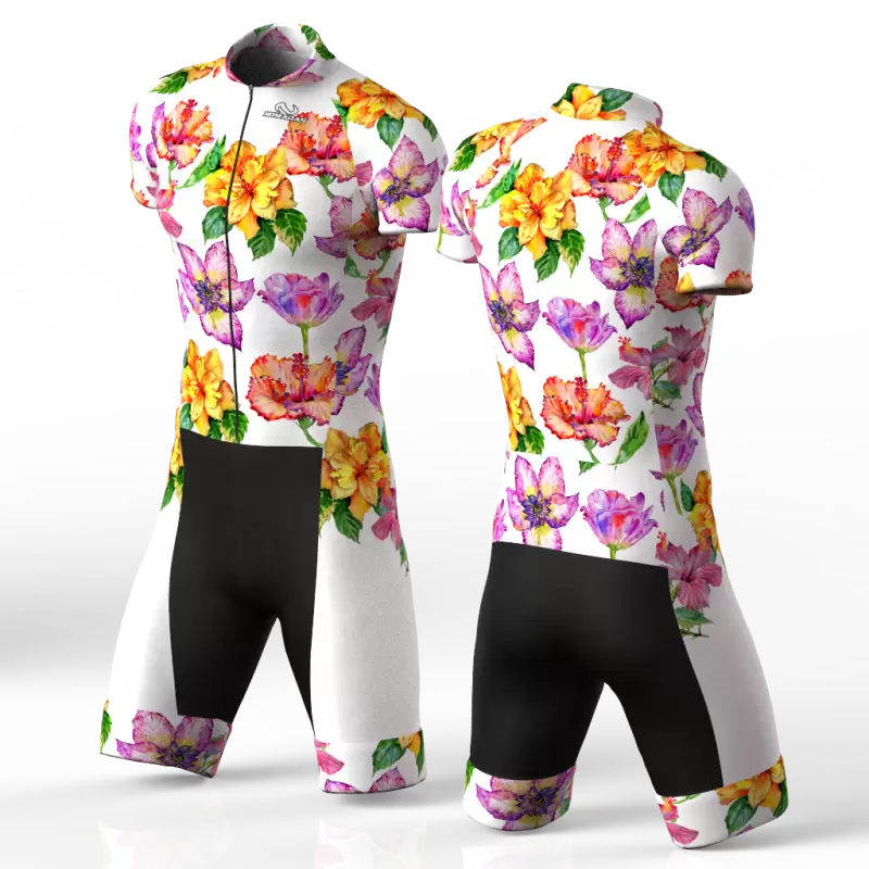 Hibiscus flower white Enterizo para ciclismo para niñas niños hombres mujeres