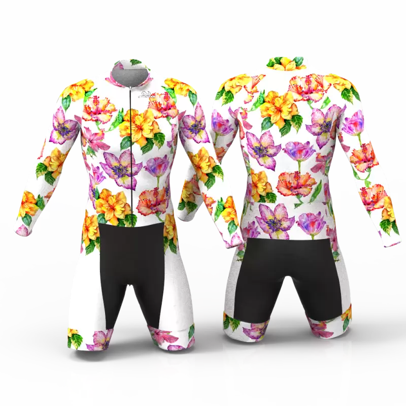 Hibiscus flower white Enterizo para ciclismo para niñas niños hombres mujeres