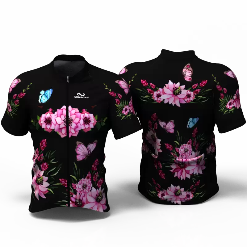 PINK PEONIES FLOWERS Camiseta jersey de ciclismo para mujer y hombre nomadas