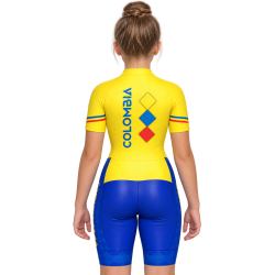 Uniforme de patinaje Colombia amarillo Axxion para niña, enterizo en licra Nómadas