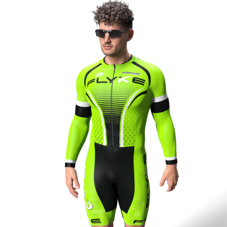 Flyke verde neon Lycra para patinaje natacion gimnasio pesas running nomadas