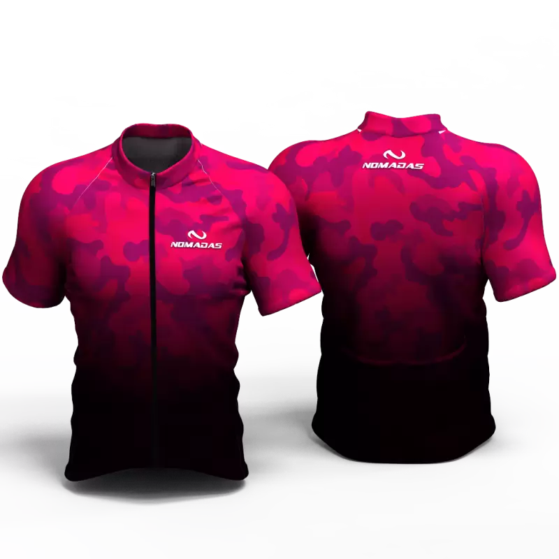 Camuflado fucsia Camiseta de ciclismo nomadas para mujeres y hombres