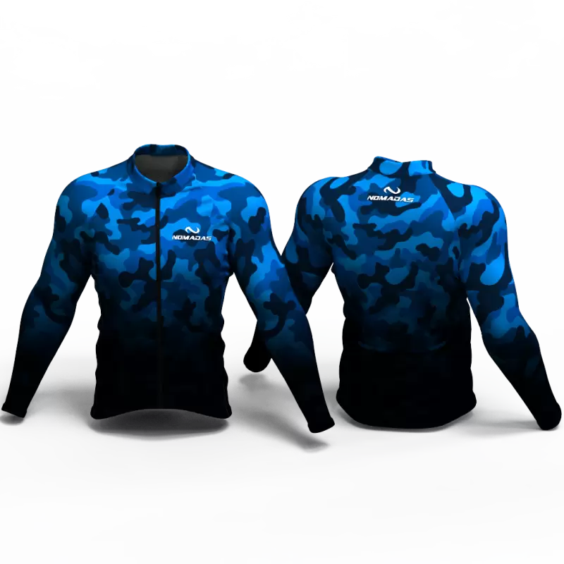 Camuflado azul Camiseta de ciclismo nomadas para mujeres y hombres