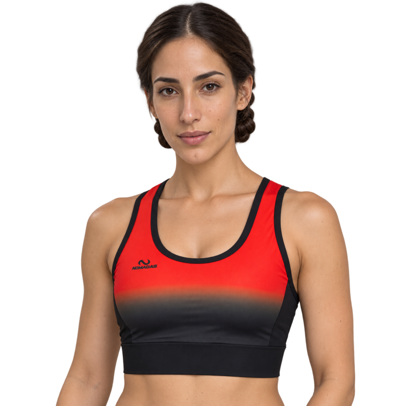 Top deportivo Degradado Rojo y Negro NÓMADAS para mujer - vista frontal