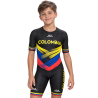 Trusa de patinaje para niño Colombia negra Pro de NÓMADAS: negro con trazos amarillos, azules y rojos.